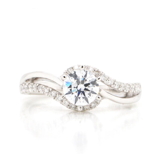 14K White Gold Diamond Engagement Ring with a Wave Accent