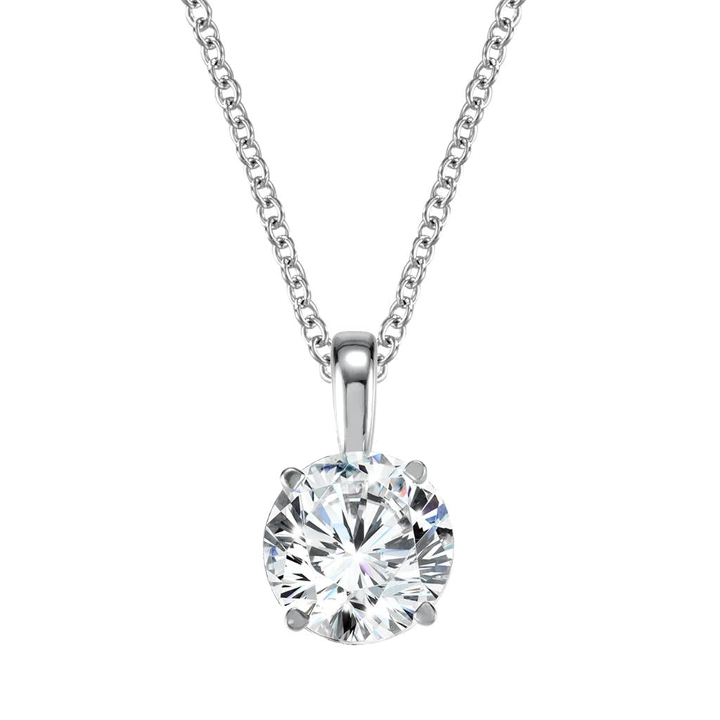 14K White Gold Lab Created Diamond Solitaire Pendant