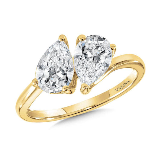 14K Yellow Gold Pear-Cut Double Center & Hidden Halo Diamond Solitaire Engagement Ring