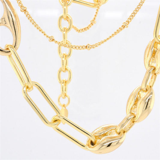 Gold Color Double Layer Papercliip, and Flat Mariner with a Short Small Curb Ball Chain