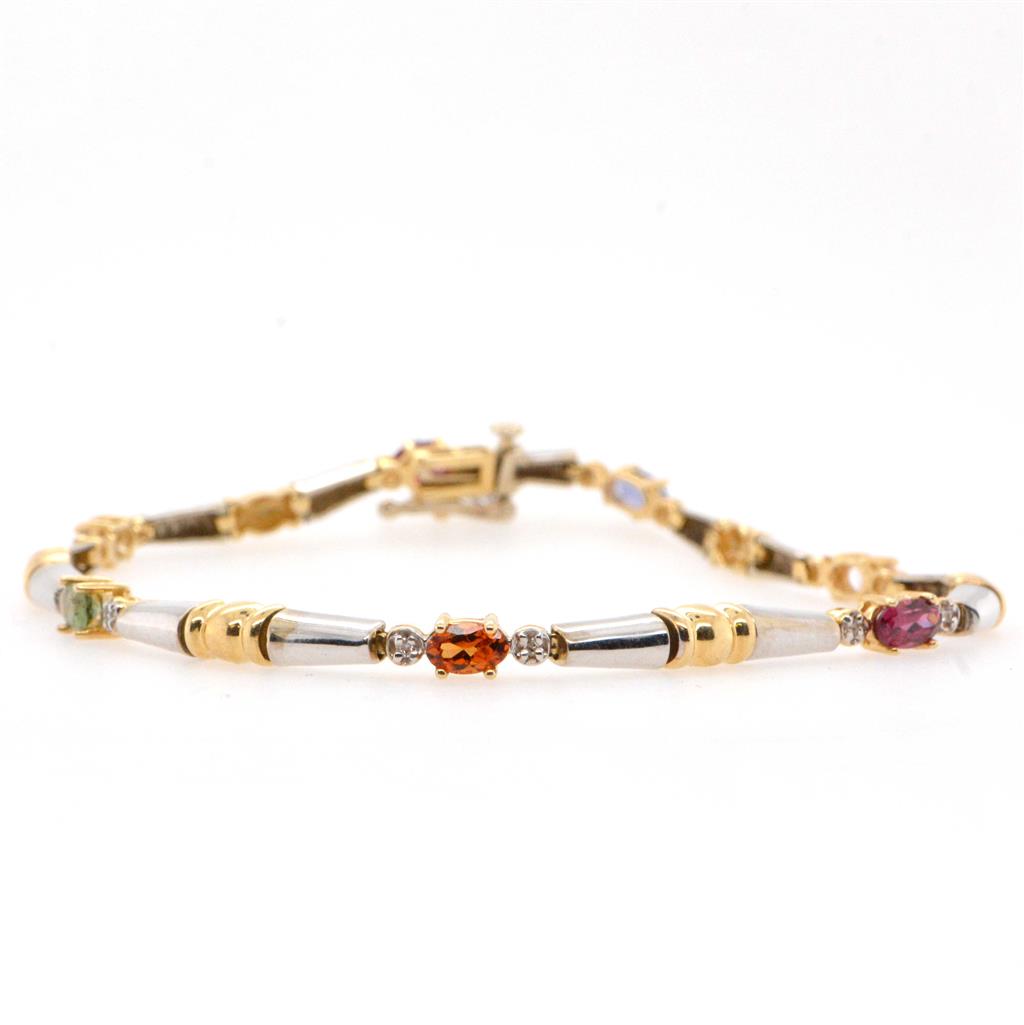 14K Multi-Gem Two-Tone Gold Tennis Bracelet