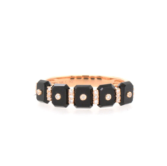 14K Rose Gold Onyx And Diamond Channel Set Ring