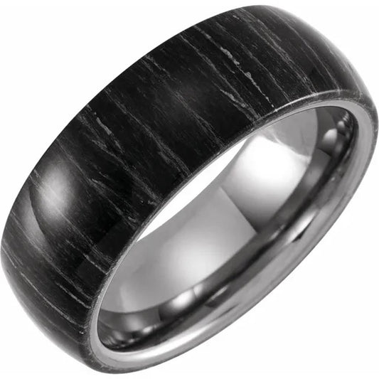 Tungsten 8 mm Domed Band with Zebra Wood Inlay