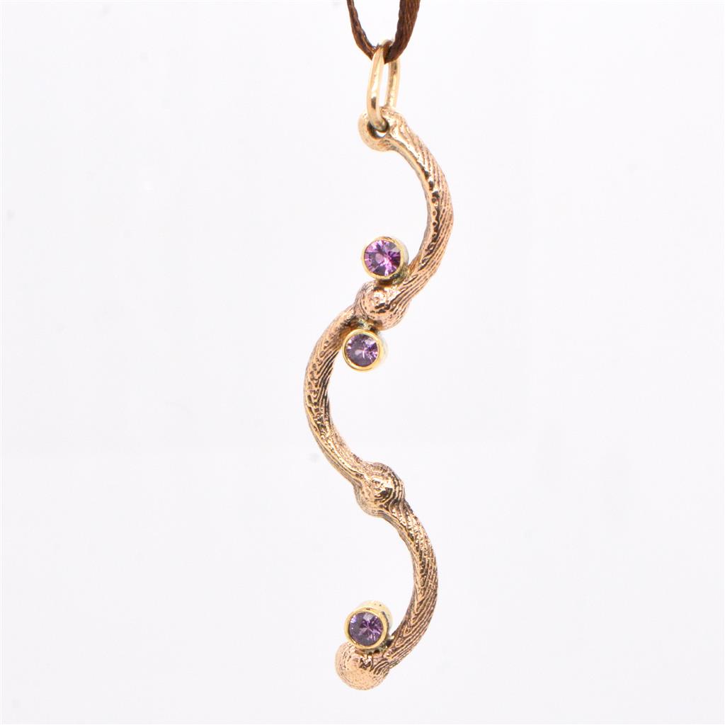 14K Yellow Gold and Pink Sapphire Cuddlebone Cast Pendant