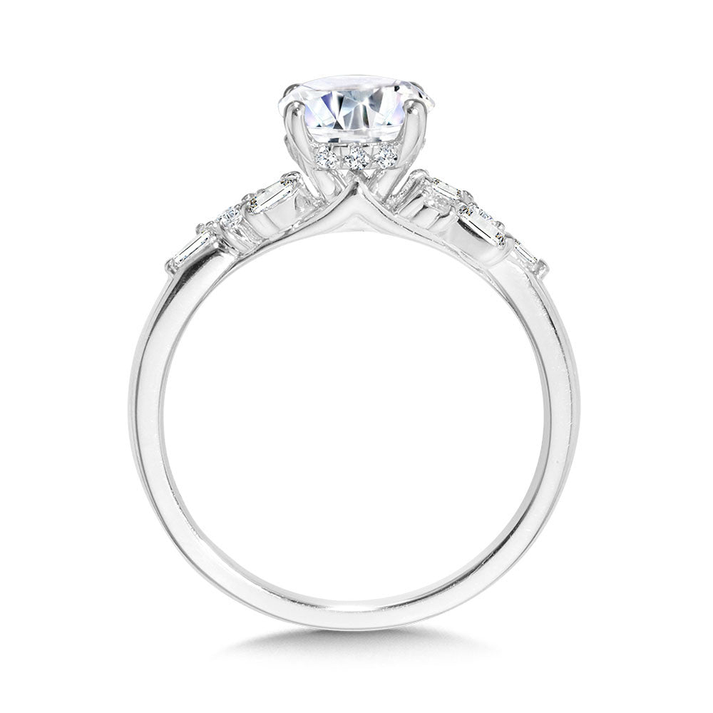 14K White Gold Abstract Baguette Diamond & Hidden Halo Engagement Ring