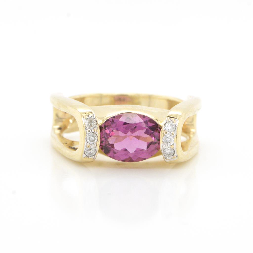 14K Yellow Gold Grape Garnet and Diamond Ring