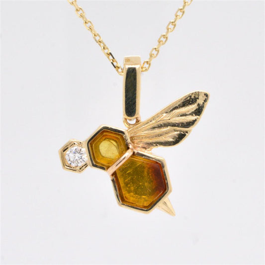 BeeEffect BeeWing Single Wing Amber, Diamond Stationary Necklace