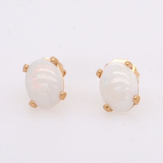 14K Yellow Gold 4 Prong Opal Stud Earrings