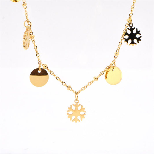 Gold Plated Dainty Beaded Chain with Alternating Circles and Snowflake Charms