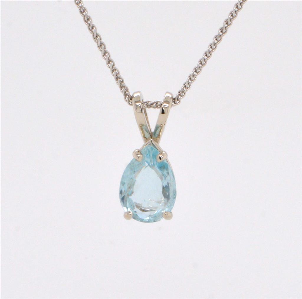 14K White Gold Pear Aquamarine Pendant