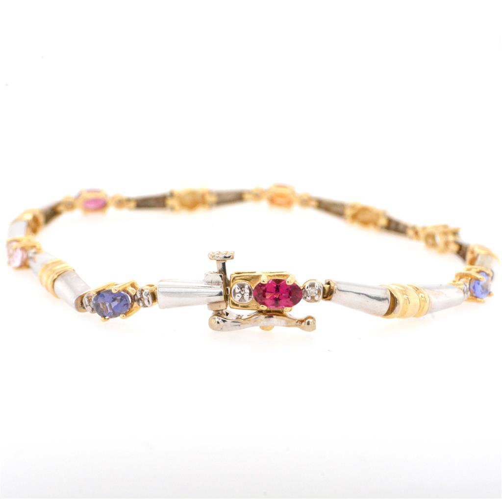 14K Multi-Gem Two-Tone Gold Tennis Bracelet