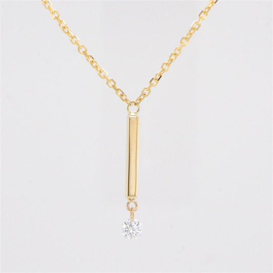 14K Yellow Bar Pierced Floating Diamond Necklace