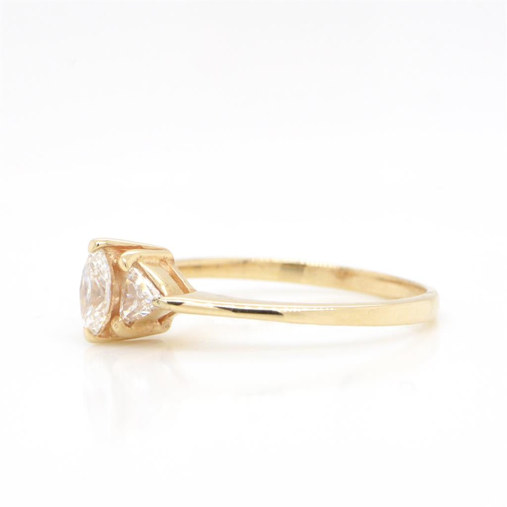 14K Yellow Gold Oval Diamond Ring With Trillion Accents