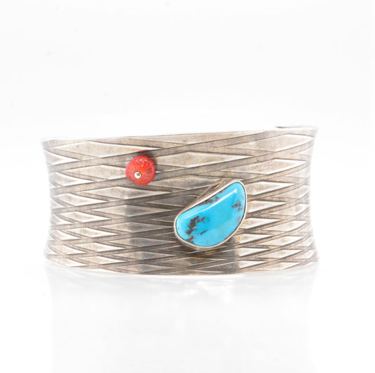 Cuff with Sleeping Beauty Turquoise and Coral