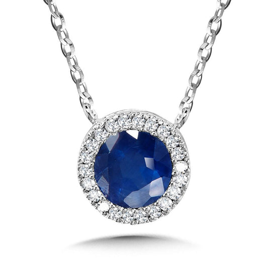 14K White Gold Sapphire and Diamond Stationary Necklace