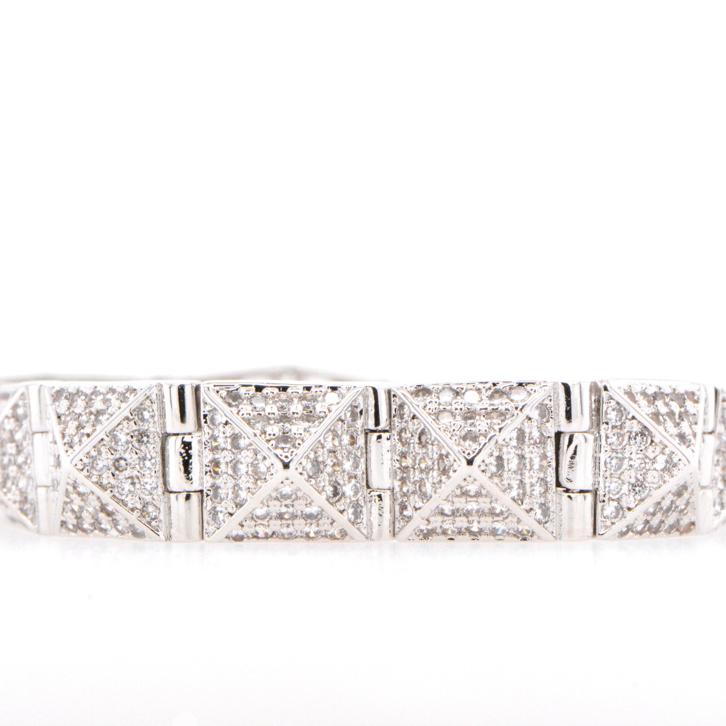 Rhodium Plated Stainless Steel Pave Cubic Zirconia Pyramid Bracelet