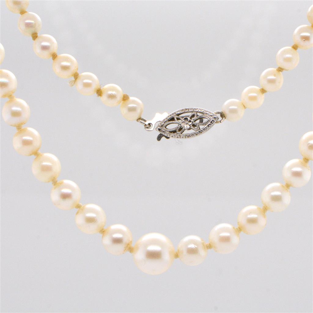 Graduating Pearl Necklace with Filigree Gold Clasp