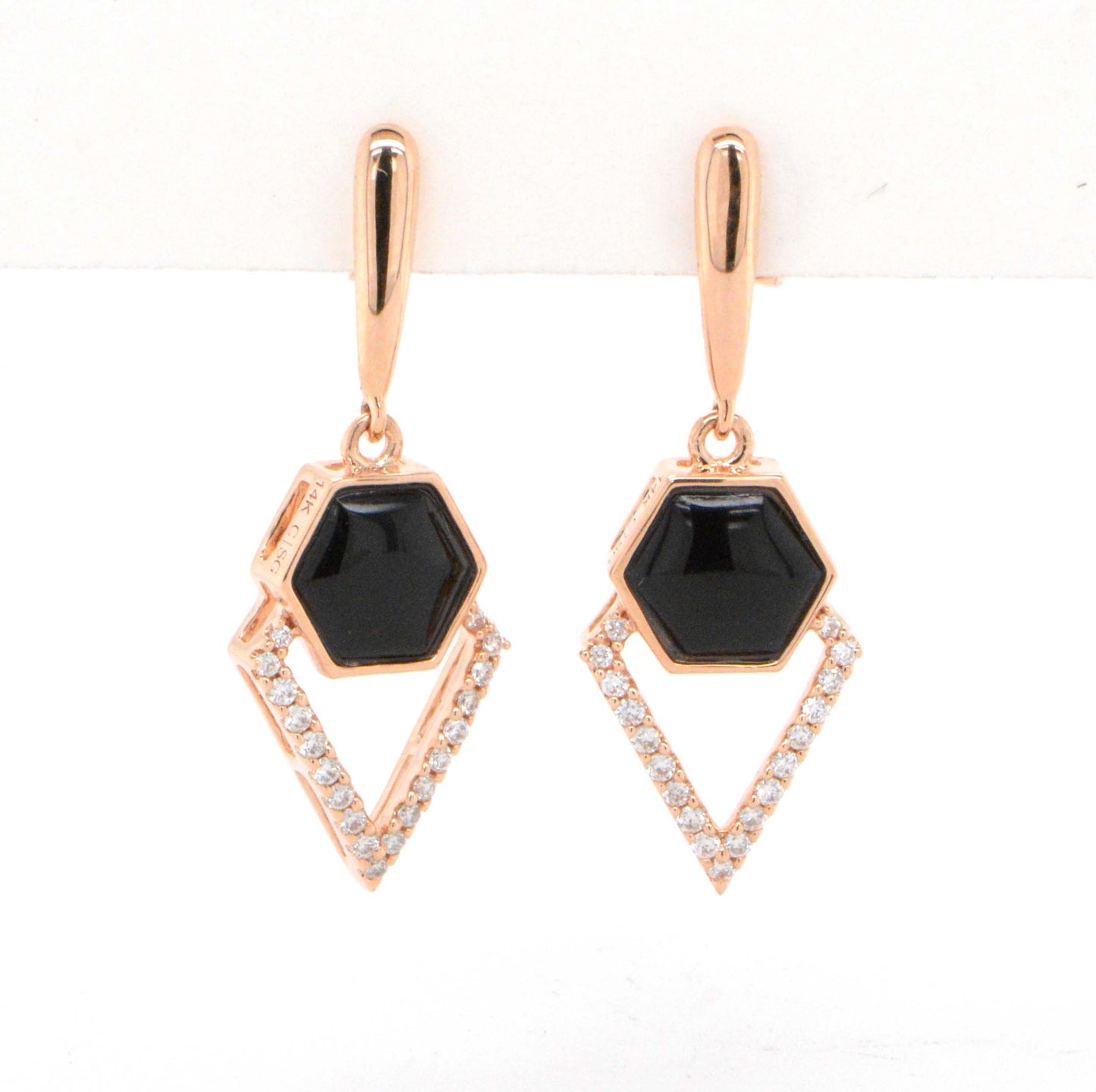 14K Rose Gold Diamond & Onyx Earrings