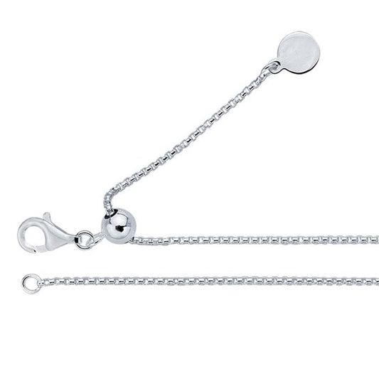Sterling Silver 1.2mm Rounded Box Chain Necklace, Adjustable