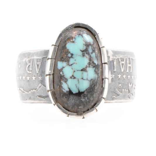 Silver Coin With Oval Turquoise Ring
