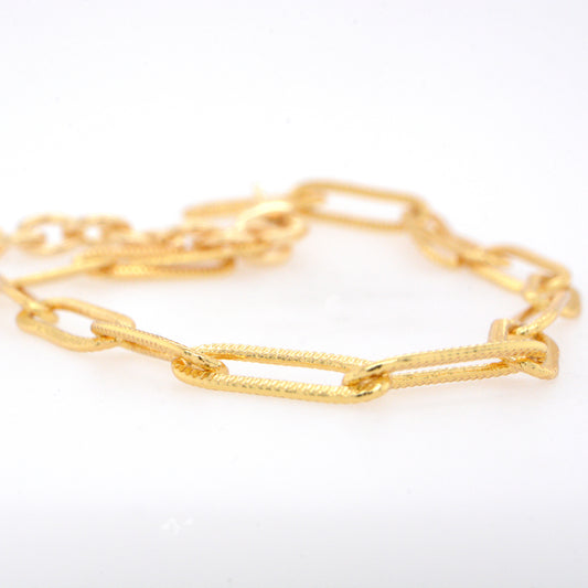 Gold Plated Textured Paperclip Anklet Chain