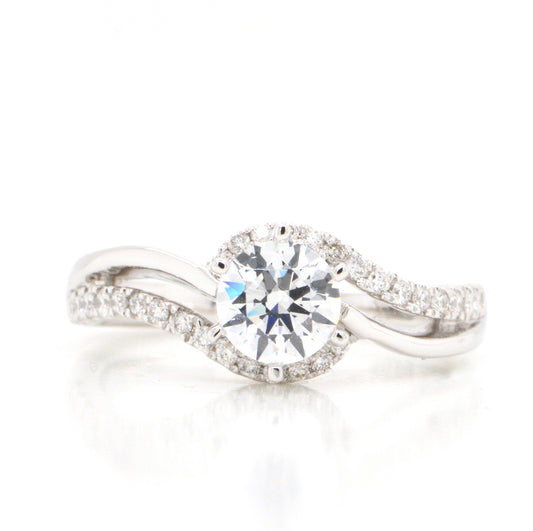 14K White Gold Diamond Engagement Ring with a Wave Accent