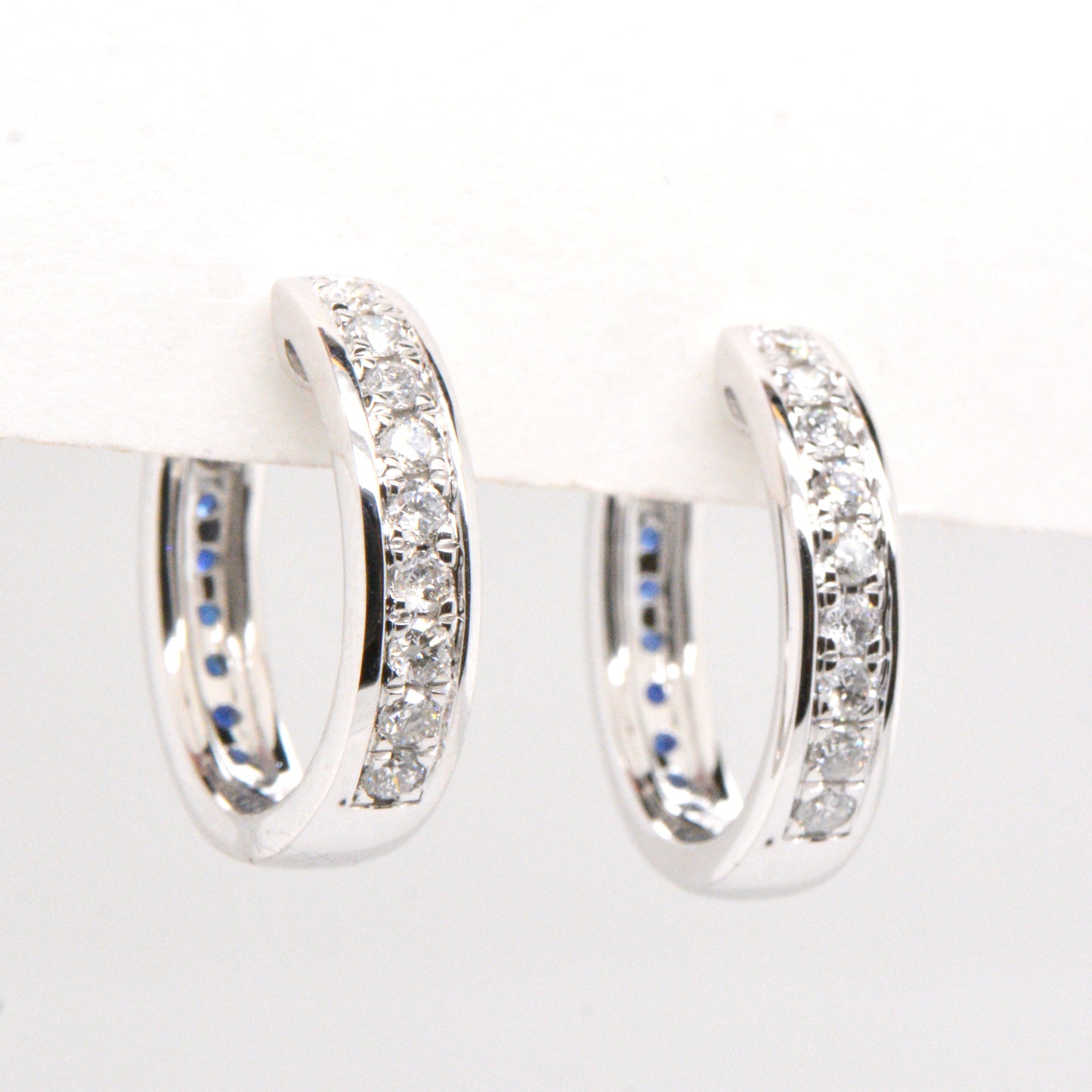 10K White Gold Reversible Sapphire and Diamond Huggie Hoop Earrings