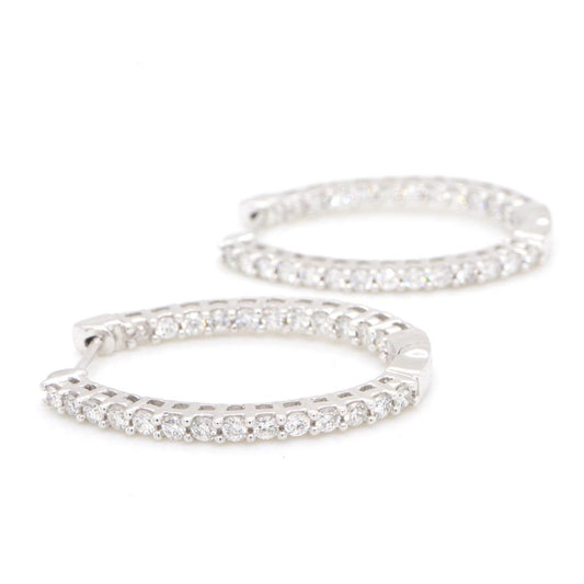 14K White Gold Diamond Inside Outside Oval Hoops