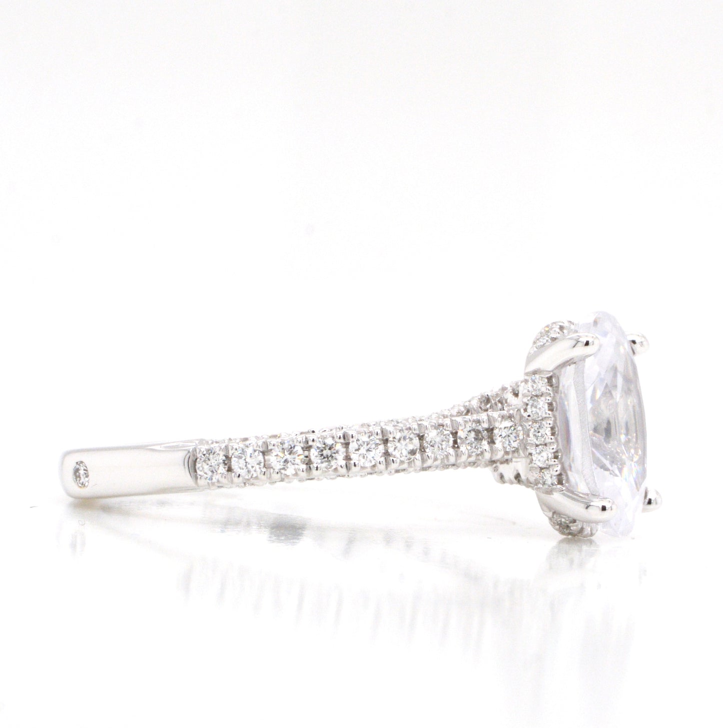 14K White Gold Diamond Engagement Ring with a Hidden Halo and a European Shank