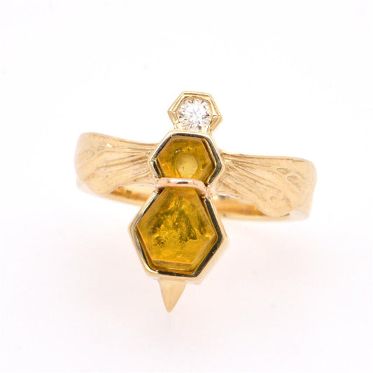 BeeEffect BeeWing Two Wing Amber, Diamond 14K Yellow Gold Ring