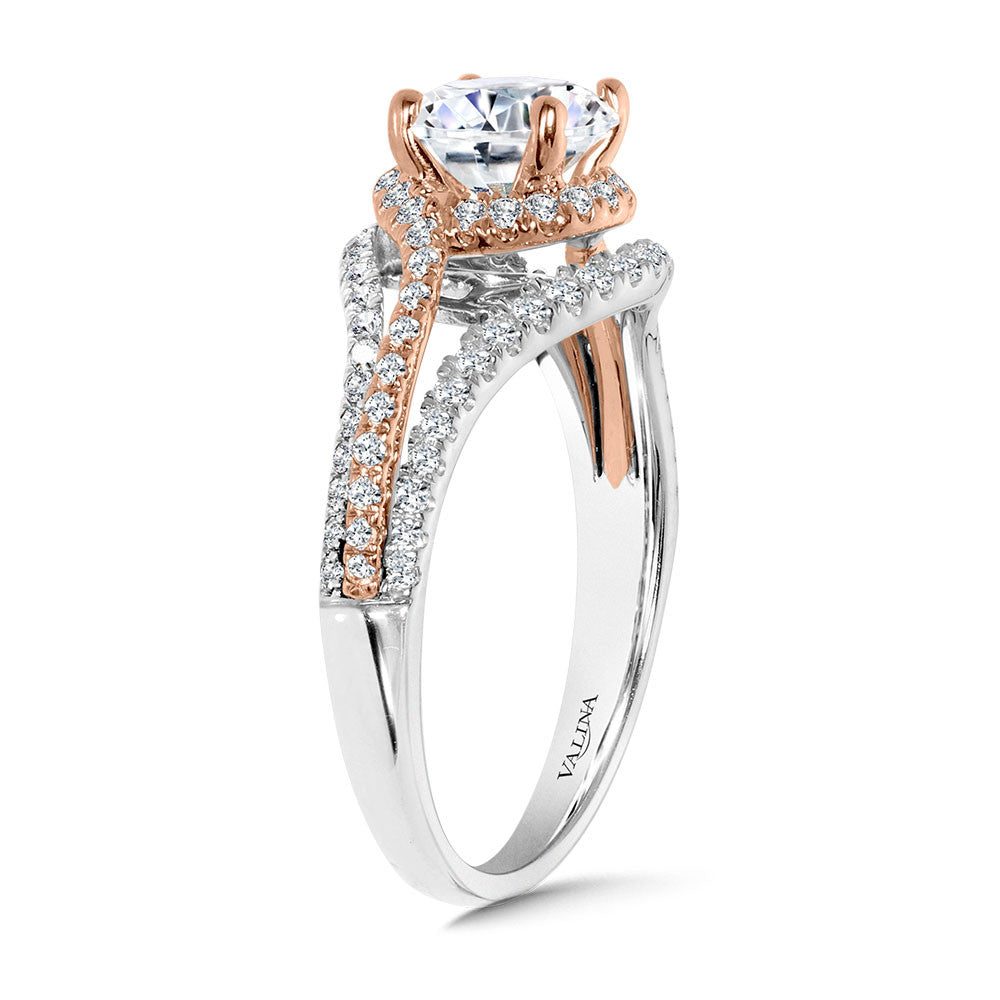 14K Two-Tone Spiral & Split Shank Diamond Engagement Ring