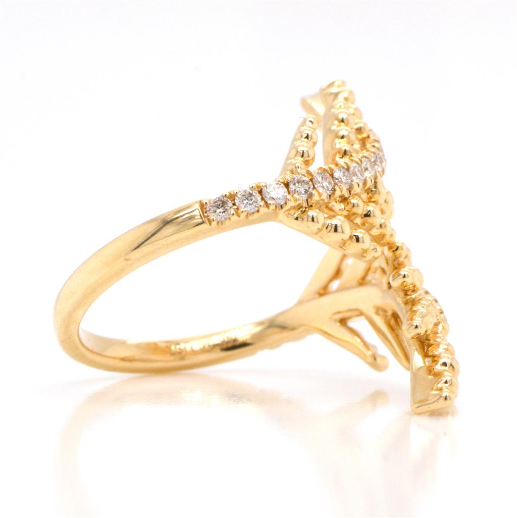 14K Yellow Gold Leaf Motif Diamond Ring