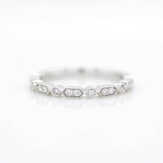 14K White Gold Diamond Milgrain Band