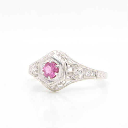 14K White Gold Pink Tourmaline & Diamond Ring