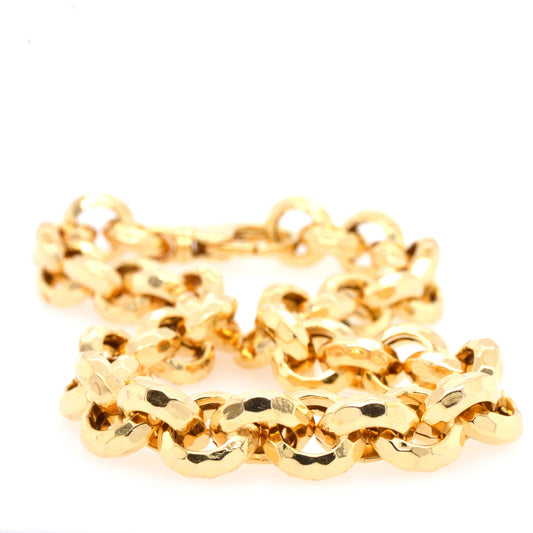 14K Yellow Gold Fancy Round Metal Cut Link Bracelet