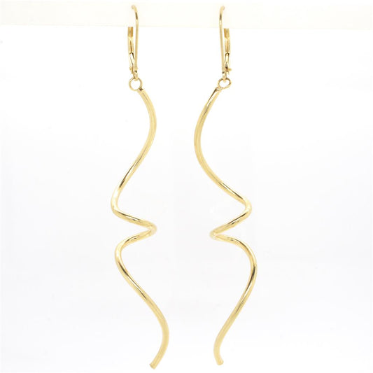 14K Yellow Gold Curly Dangle Leverback Earrings