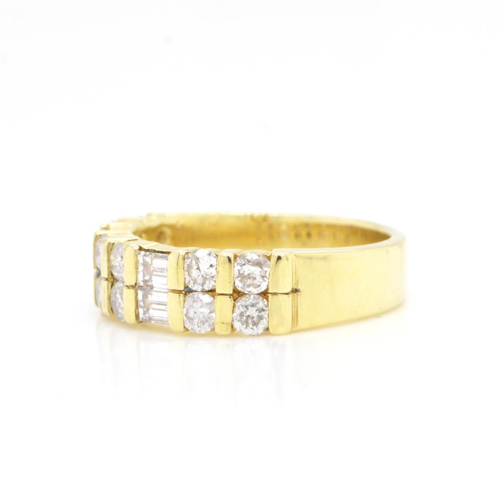 18K Yellow Gold Round & Emerald Cut Diamond Ring