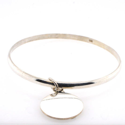 Sterling Silver Bangle With Round Charm