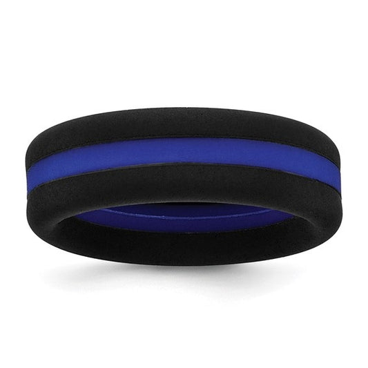 Silicone Black with Blue Line Center Flat Band