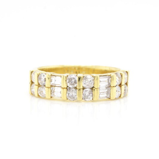 18K Yellow Gold Round & Emerald Cut Diamond Ring