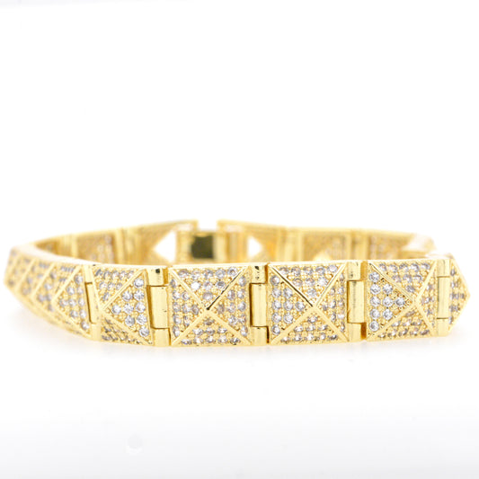 Gold Plated Stainless Steel Pave Cubic Zirconia Pyramid Bracelet