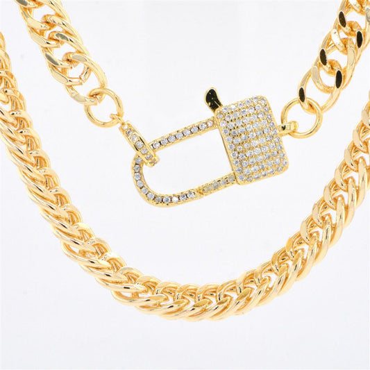 Gold Plated Curb Chain with Pave Cubic Zirconia Lobster Lock