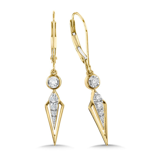 14K Yellow Gold Vintage Inspired Dangling Dagger & Graduating Diamond Earring