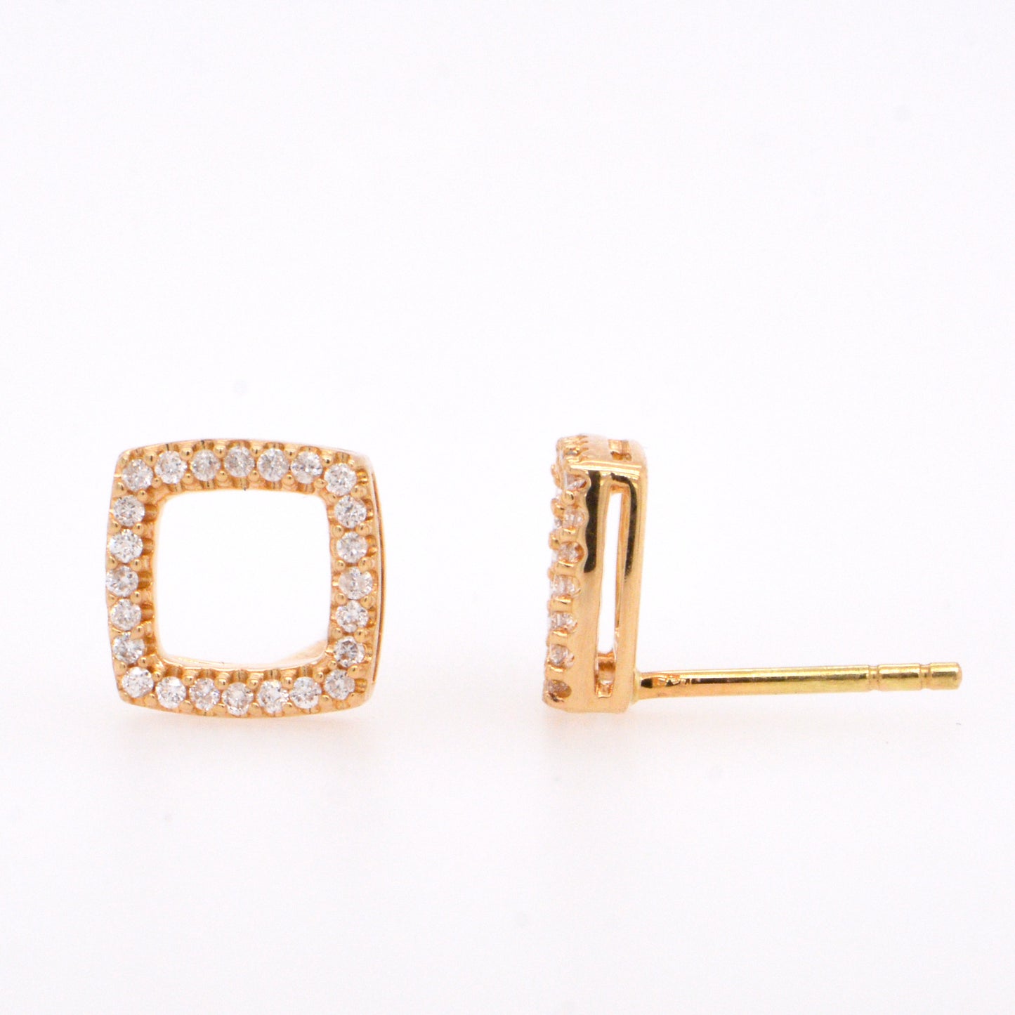 14K Yellow Gold and Diamond Square Earrings