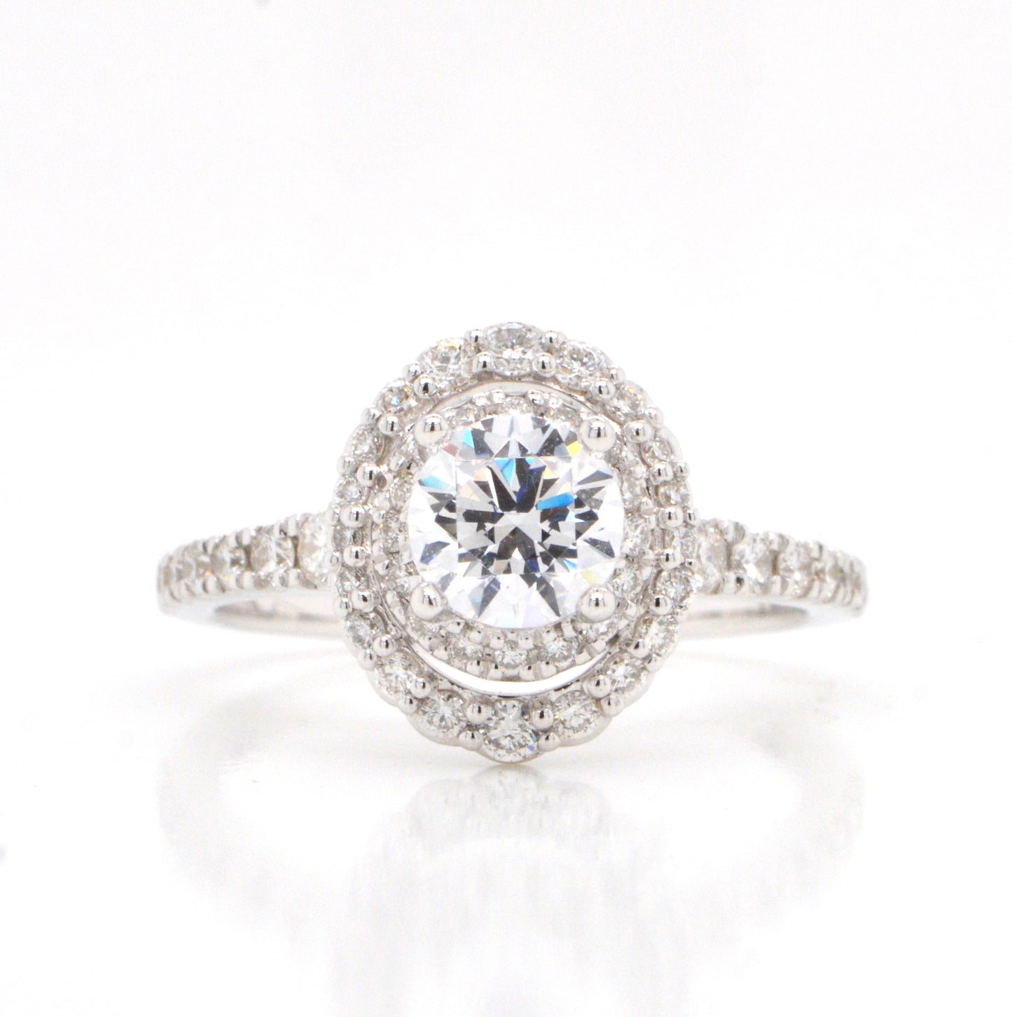 14K White Gold Diamond Engagement Ring with A Double Halo