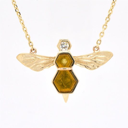 BeeEffect BeeWing Two Wing Amber, Diamond Stationary Necklace