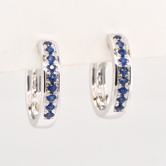 10K White Gold Reversible Sapphire and Diamond Huggie Hoop Earrings