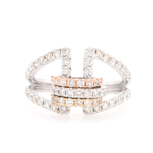14K Tri-Tone Movable Diamond Fashion Ring