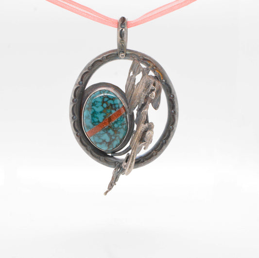 Kingman Spider Web Turquoise With Gold Stone Inlay Pendant