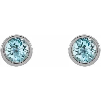 14K White 2.5 mm Round Natural Sky Blue Topaz Micro Bezel-Set Earrings